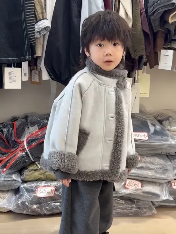 儿童韩版加绒外套2025秋冬新款男女童洋气拼接加厚保暖上衣外套潮