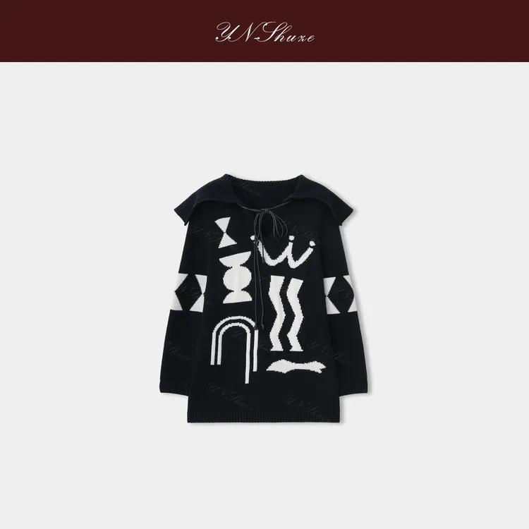 YN-SHUZE新款小众大翻领拼色羊毛毛衣SZ-YNB-JJ612