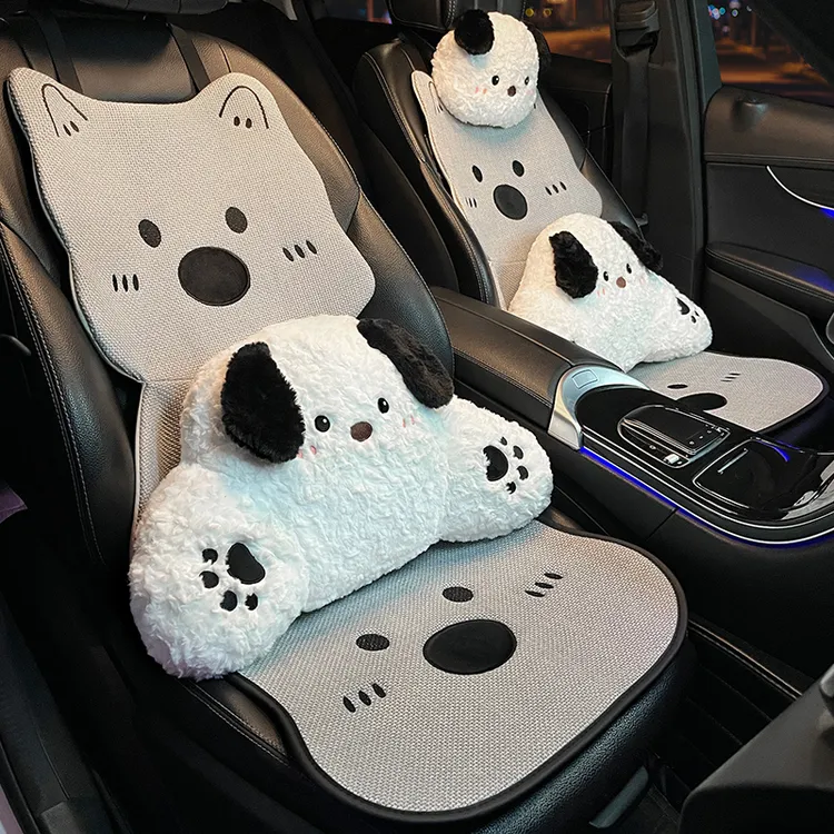 亚麻汽车坐垫夏季凉垫透气可爱小狗后排单片四季通用冰垫座椅套女