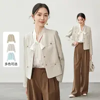 尚都比拉含亚麻须边装饰对称口袋人字纹花纱编织小香风外套55803