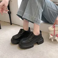 23971春季新款增高厚底鞋女小个子乐福鞋显脚小轻便系带小皮鞋