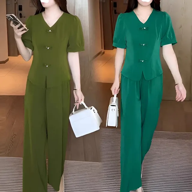 新中式衬衣套装女士2025夏季新款时尚洋气直筒裤两件套中年妈妈装