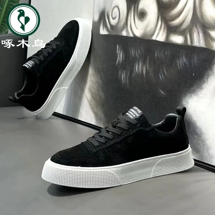 【正品】啄木鸟男鞋冬季潮流百搭休闲板鞋男士透气低帮软底运动皮鞋