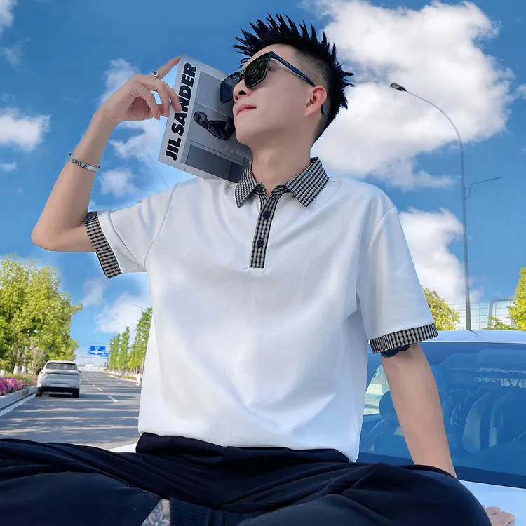 轻商务痞帅休闲polo衫男潮流带领短袖t恤2025夏季新款男士半截袖