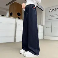 NK113女童阔腿牛仔裤2025秋季新款显瘦高腰12-16岁女大童百搭宽松