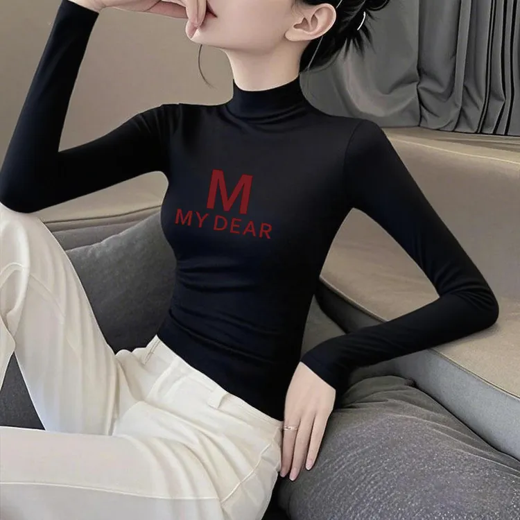 莫代尔半高领长袖t恤女2025年春秋冬款轻薄肌底衣高弹力打底上衣