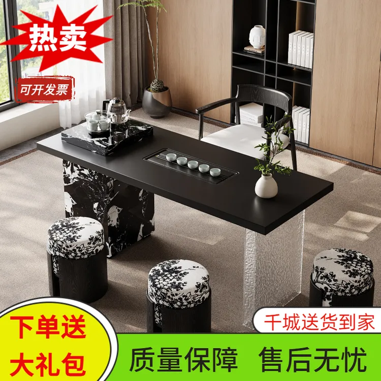 意式岩板茶桌椅组合办公室家用亚克力轻奢高级感小户型阳台泡茶桌