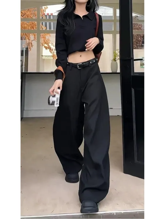 秋冬加绒气质高腰百搭宽松弯刀休闲西裤大码女装高级感显瘦阔腿裤