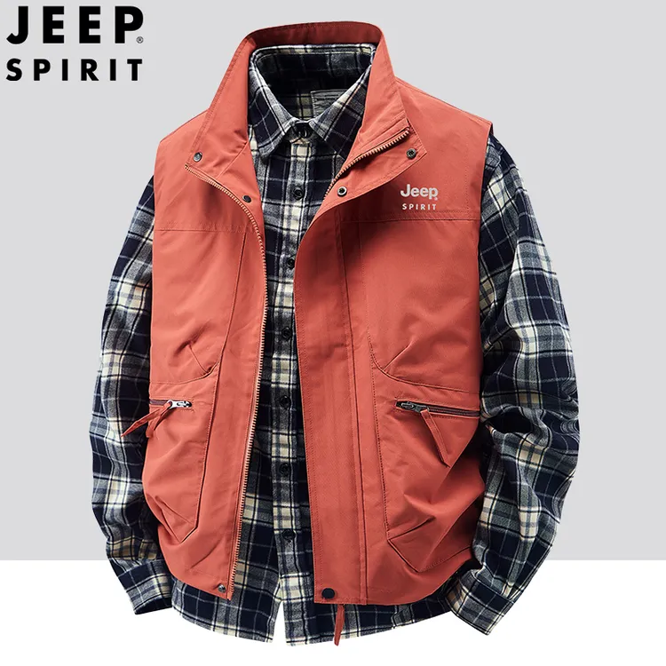 JEEPspirit吉普户外工装多口袋背心钓鱼摄影休闲马甲坎肩宽松马夹