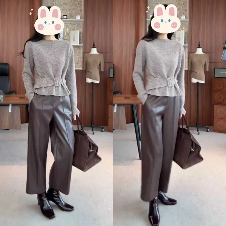 不可机洗秋冬新款毛衣收腰+松紧腰皮裤BB50561