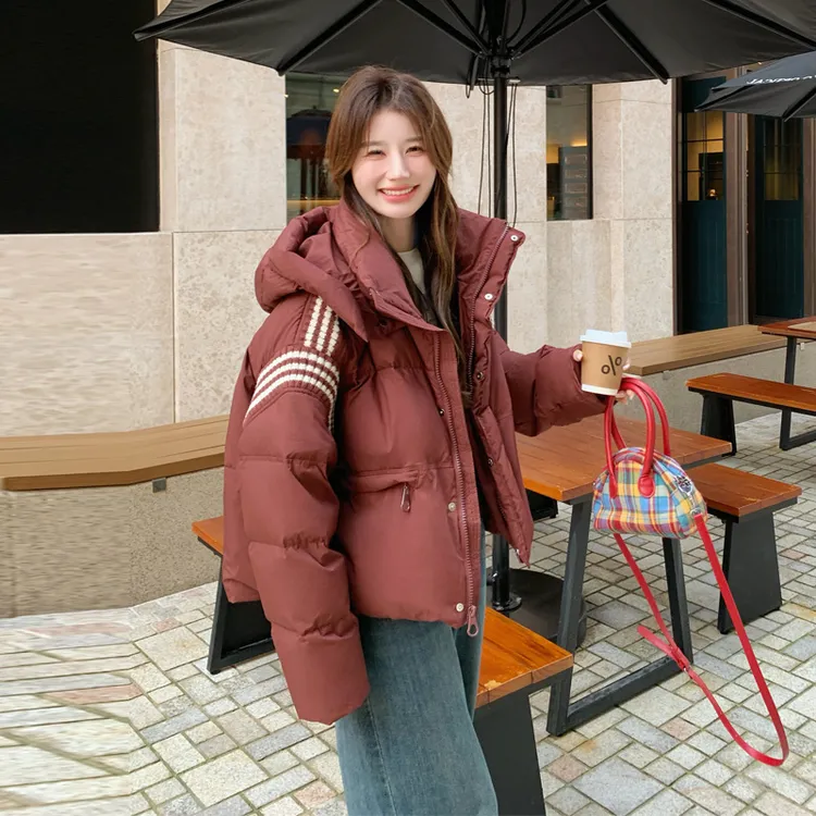 安可拉红羽绒服女2024冬季厚外套新款小众韩系休闲风白鸭绒面包服