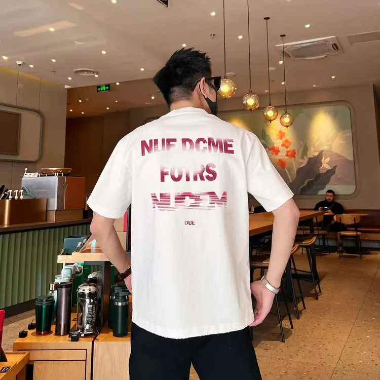 美式复古简约做旧字母印花设计感纯棉宽松男士潮流帅气短袖T恤