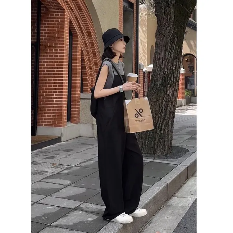 色休闲 抱婴袋裤女夏季慵懒风显瘦百搭T恤宽松连身阔腿裤两件套潮