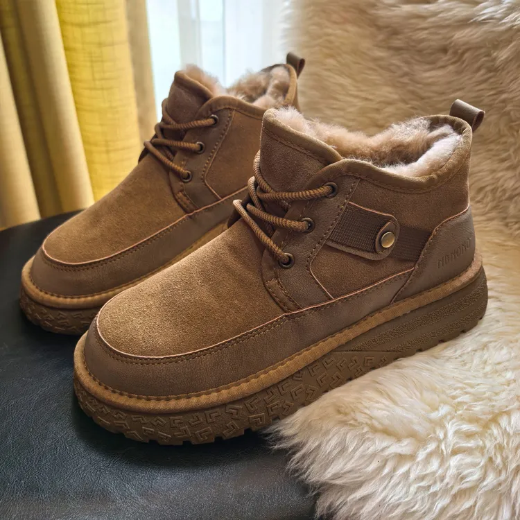 真皮加厚雪地靴男士羊皮毛一体雪地靴保暖大棉鞋全羊毛内里N5889