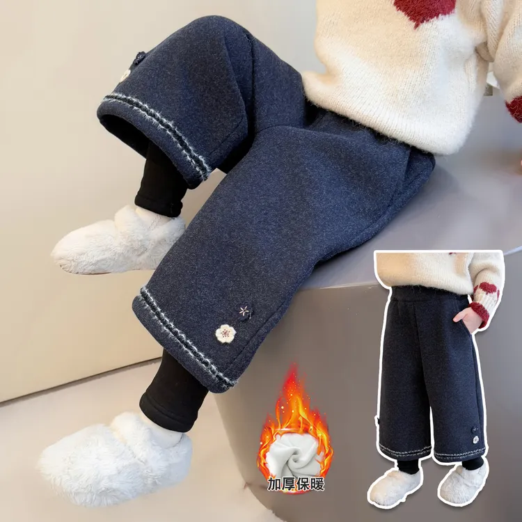 【二合一靴裤】女童洋气假两件阔腿裤2025新款一体绒加绒加厚裤子