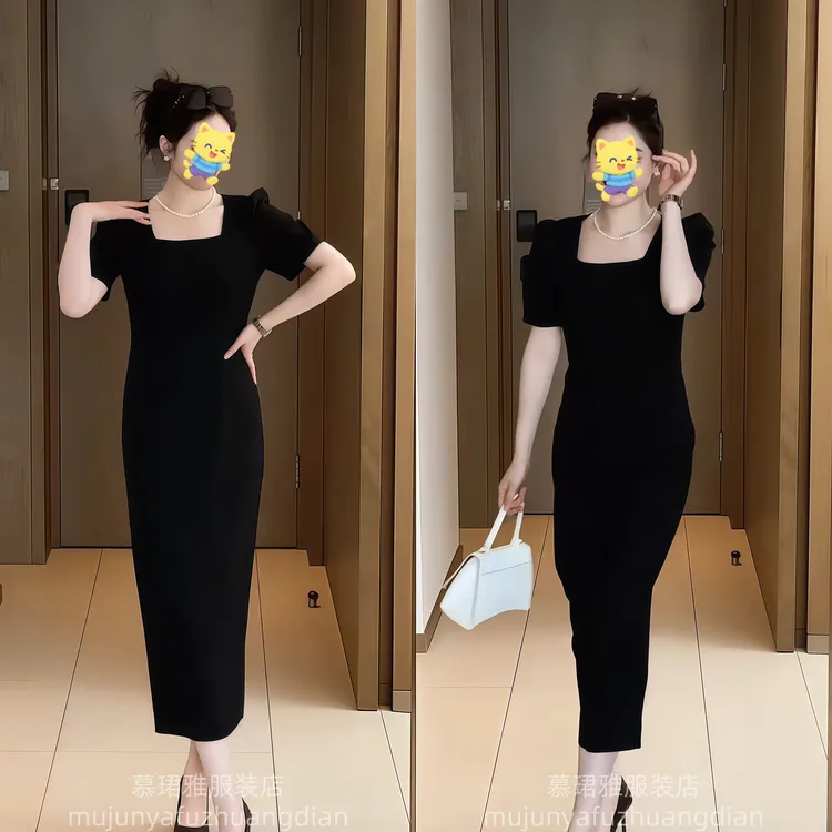 夏季网红爆款时尚显气质瘦高级感洋气名媛风法式修身女神范连衣裙