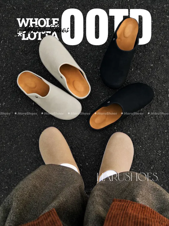 HaruShoes极简穿搭复古老钱风慵懒勃肯拖鞋休闲Cleanfit包头半拖