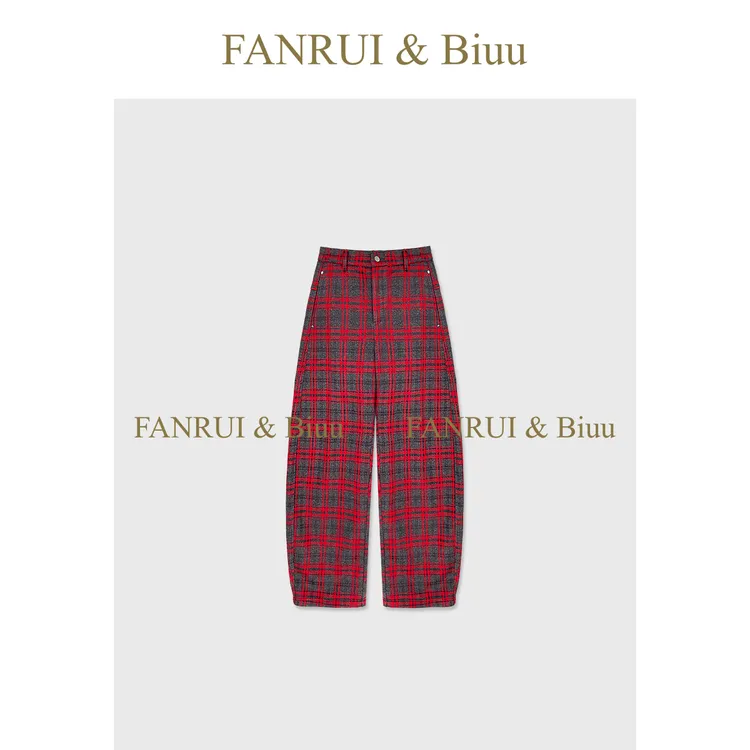 FANRUI/泛芮 「格韵逸廓」小众格纹独特设计感休闲百搭弯刀裤B19835