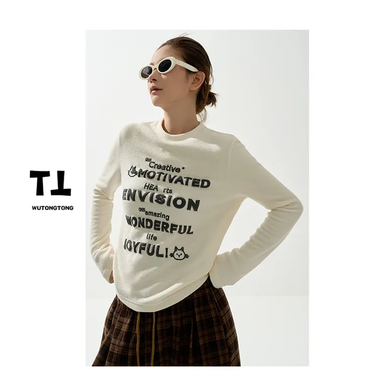 现货【幻想具现】冬季加绒圆领长袖T恤衫女百搭打底衫上衣62894