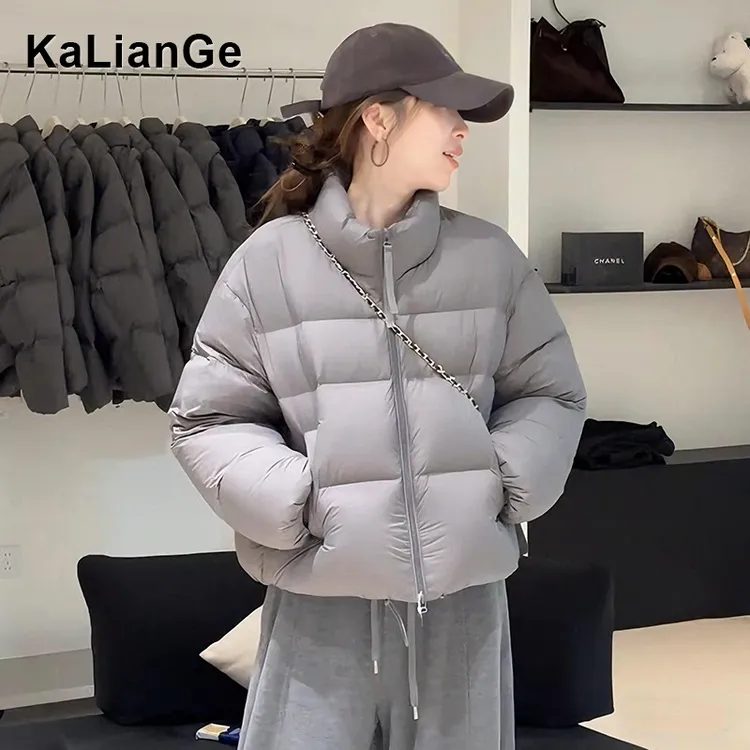 卡莲格/灰色高级感立领棉服短外套女冬季新款棉袄羽绒手塞棉棉衣