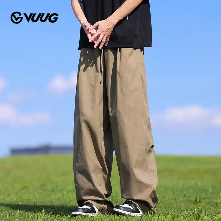 美式褶皱速干休闲裤子男款2025新款夏季宽松直筒阔腿薄款运动长裤