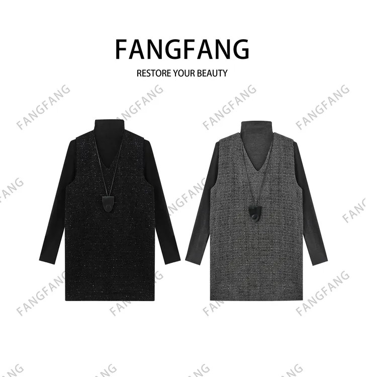 方方私服 冬季拼接连衣裙休闲时尚秋冬连衣裙+打底衫两件套26803