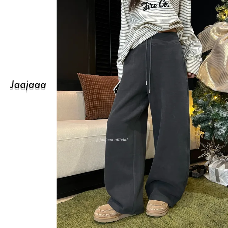 Jaajaaa星霜荏苒 小众简约百搭气质显瘦保暖松紧直筒休闲卫裤/GBG
