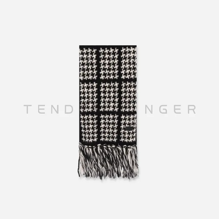 Tender Jinger丨千鸟送吉祥黑白配色流苏边保暖围巾WJ50316