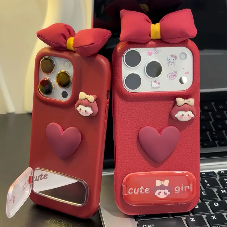 爱心女孩适用苹果17华为oppo/vivo小米iPhone16双支架15/14手机壳