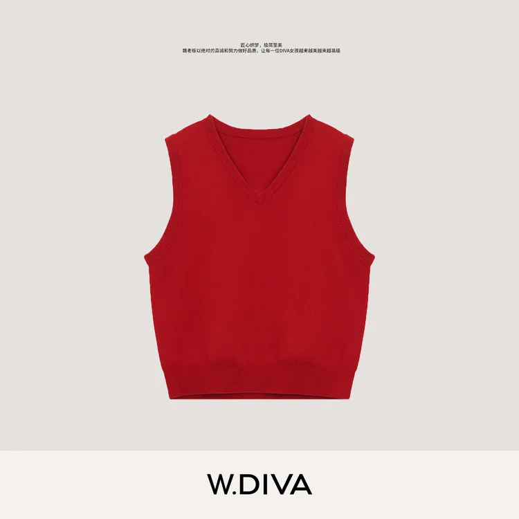 W.Diva【松花】康赛妮100山羊绒时尚百搭气质V领无袖毛衫34Z101176
