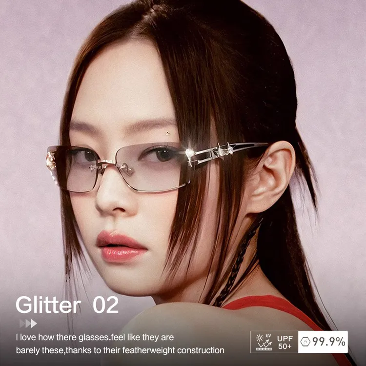 MALARK墨镜钻石女Jennie同款高级感无边框纯钛护目太阳眼镜Y2K