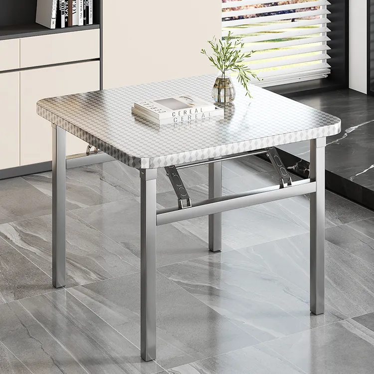 加厚圆角不锈钢折叠桌家用餐桌饭桌出租房户外烧烤摆摊便携夜市桌