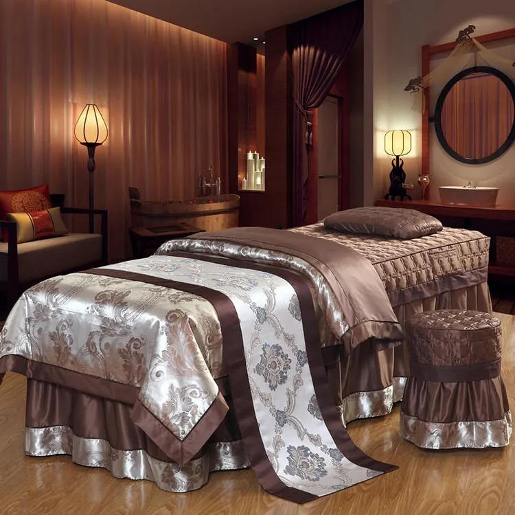 新品美容床罩四件套洗头院床套理疗按摩SPA床品罩套高档简约推拿