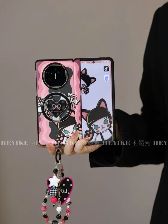 潮玩黑粉撞色适用华为mateX6手机壳荣耀magicv5磁吸vivoxfold5女