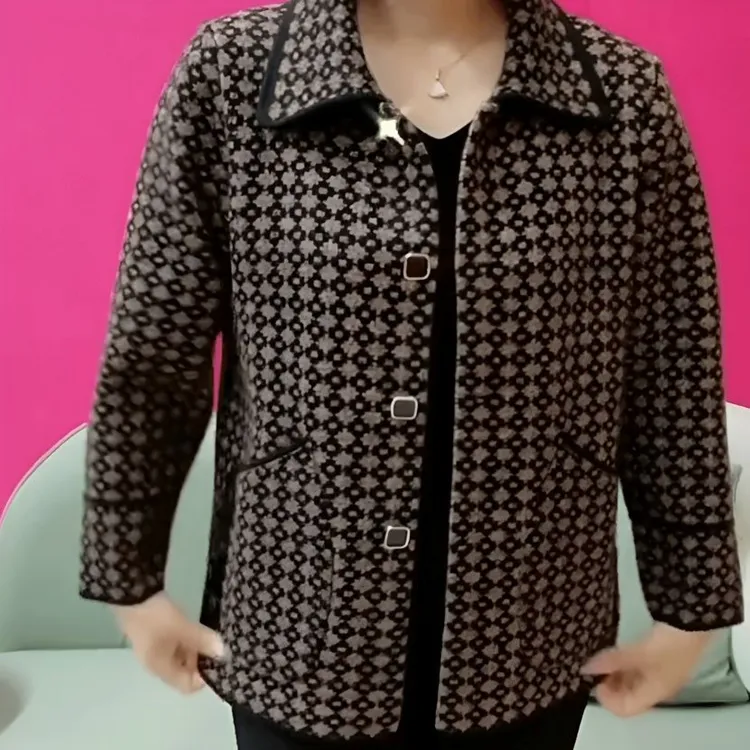 秋季网红新款时尚百搭格子衬衫休闲通勤双口袋设计小香风大码外套