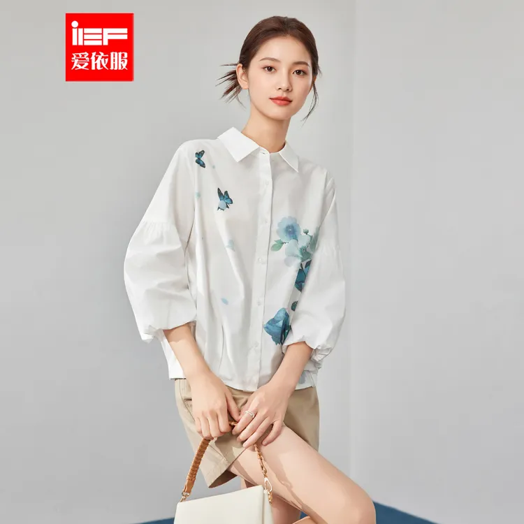 IEF/爱依服2025新款夏秋时尚印花休闲百搭设计感梭织衬衫上衣