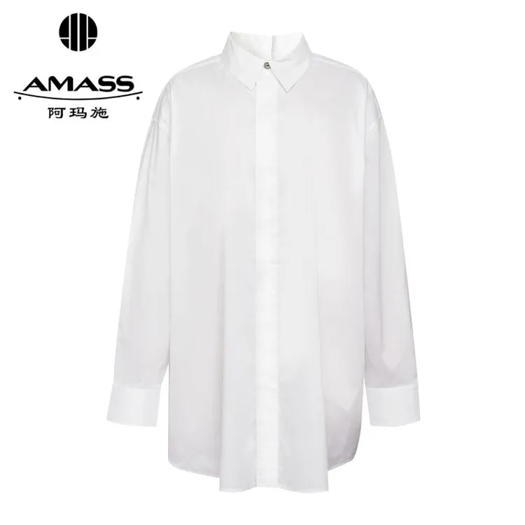 阿玛施AMASS 休闲男友风纯色百搭廓形衬衫5301110
