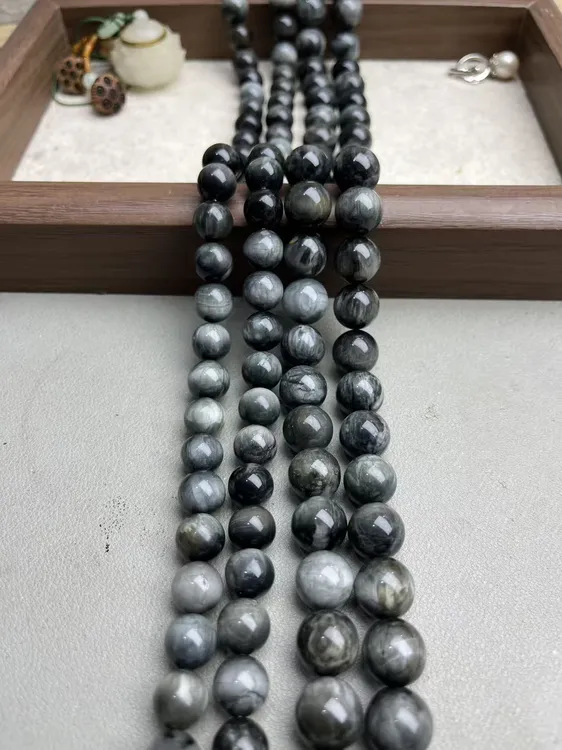 天然带猫眼鹰眼石散珠半成品长度38cm左右可DIY做手串当配珠配件