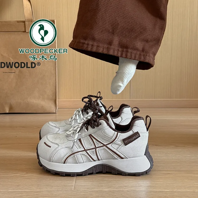 啄木鸟厚底增高小蛮腰老爹鞋女2025冬季加绒保暖棉鞋德训休闲鞋潮