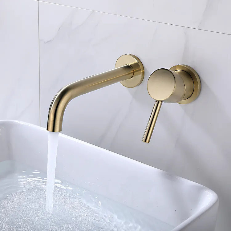 跨境源头工业风一体暗装全铜拉丝金冷热防溅洗手台上盘面盆水龙头