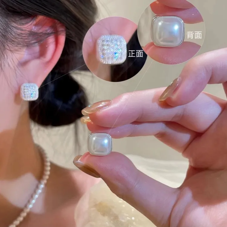 铜合金仿珍珠耳饰 仿钻2025饰品（两戴款）小香风百搭耳扣耳环192