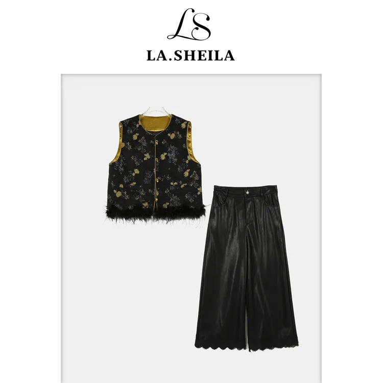 LA.Sheila 国风毛圈底羽绒马夹皮裤套装253-TZ/1009-95829