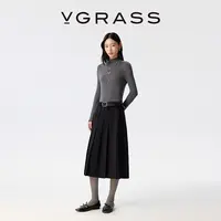 【WISH系列】VGRASS25精纺羊毛混纺立体褶中长半裙