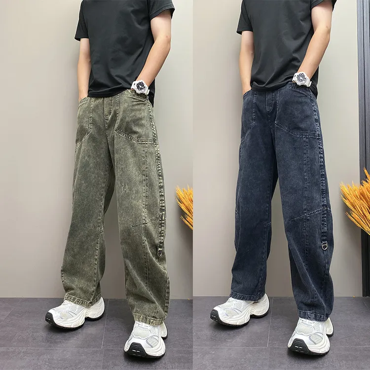 2025秋季宽松男士潮流直筒裤休闲水洗复古工装长裤美式痞帅牛仔裤