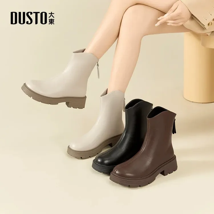大东女鞋小短靴2025秋冬时尚百搭美拉德马丁靴粗跟高跟鞋短靴0117