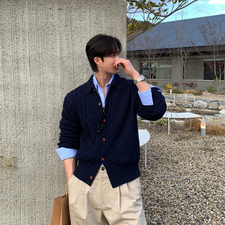 SSUMENAM「老钱风 麻花纹理」高级感毛衣开衫男秋冬针织衫外套