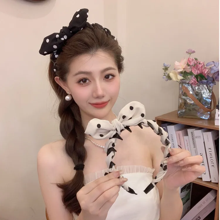 波点硬控！新款波点蝴蝶结兔子耳朵齿梳发箍压发卡头饰可爱圆点