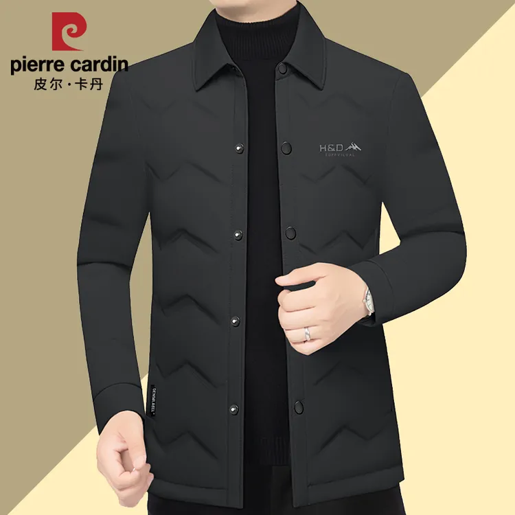 皮尔卡丹翻领羽绒服保暖轻薄款中年男士商务休闲短款冬季鸭绒外套