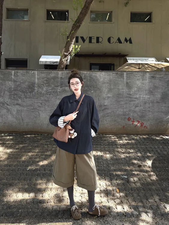 韩系慵懒风穿搭时尚气质显瘦百搭衬衫外套休闲宽松直筒五分裤子女