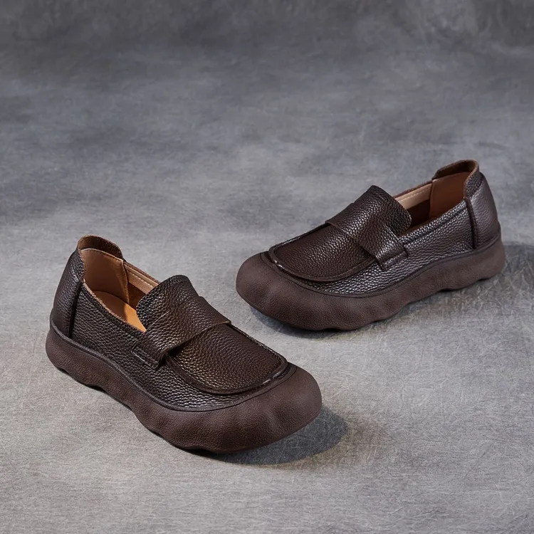 休闲单鞋女复古软底舒适女鞋2025春秋款中口真皮一脚蹬透气平底鞋